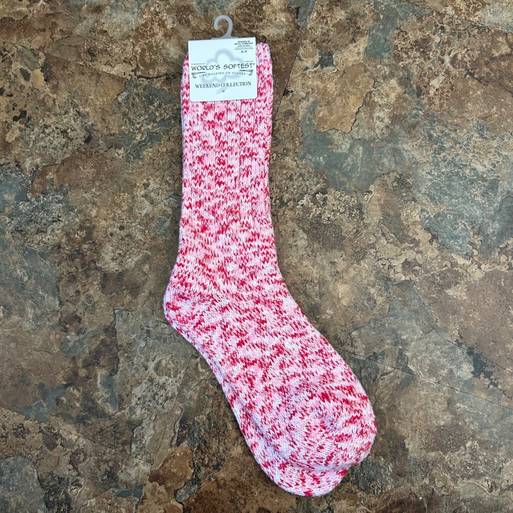 World's Softest Weekend Collection Socks Womens Size 6-11 Red Pink Peppermint